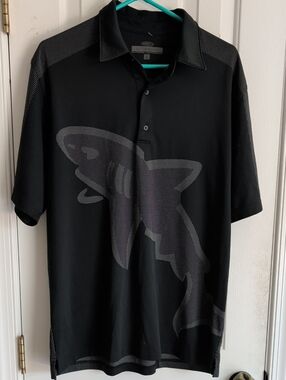 Source Unknown Black Polo with Gray Shark Graphic